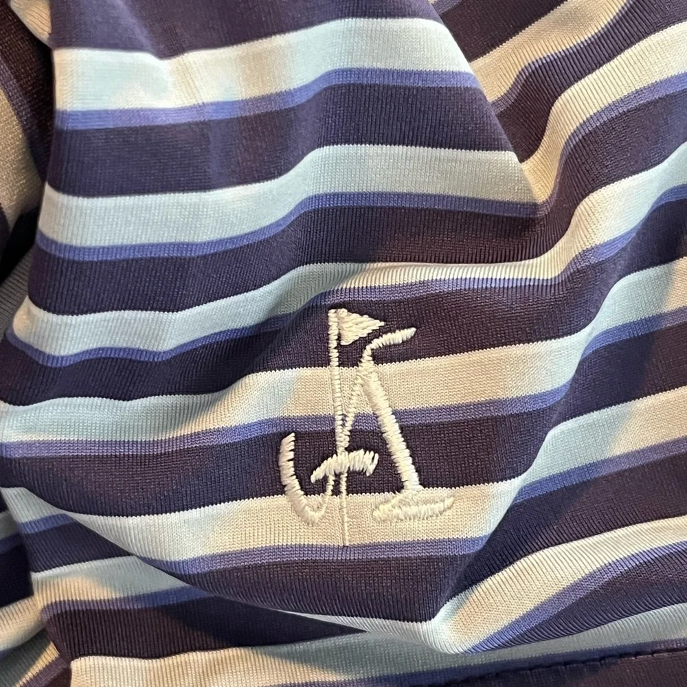 Men’s Peter Millar Navy White Purple Striped Golf / Fishing Polo Size XL EUC